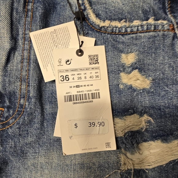 Distressed Zara Blue Denim The HW Short Size 4 - Picture 5 of 9